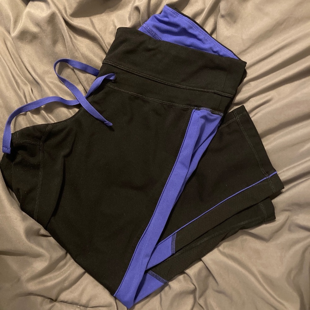 Blue and black workout capris